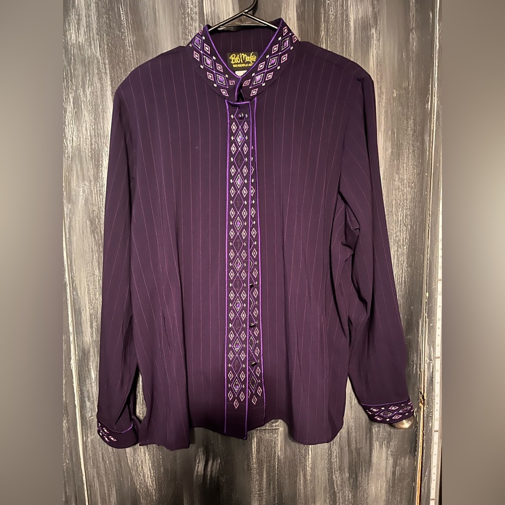 Bob Mackie Deep Purple Shirt with Geometric Design